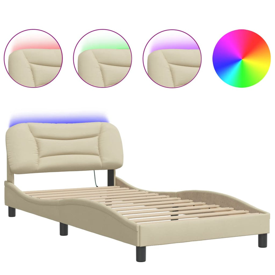 Bedframe Met Led-Verlichting Stof Crèmekleurig 100X200 Cm