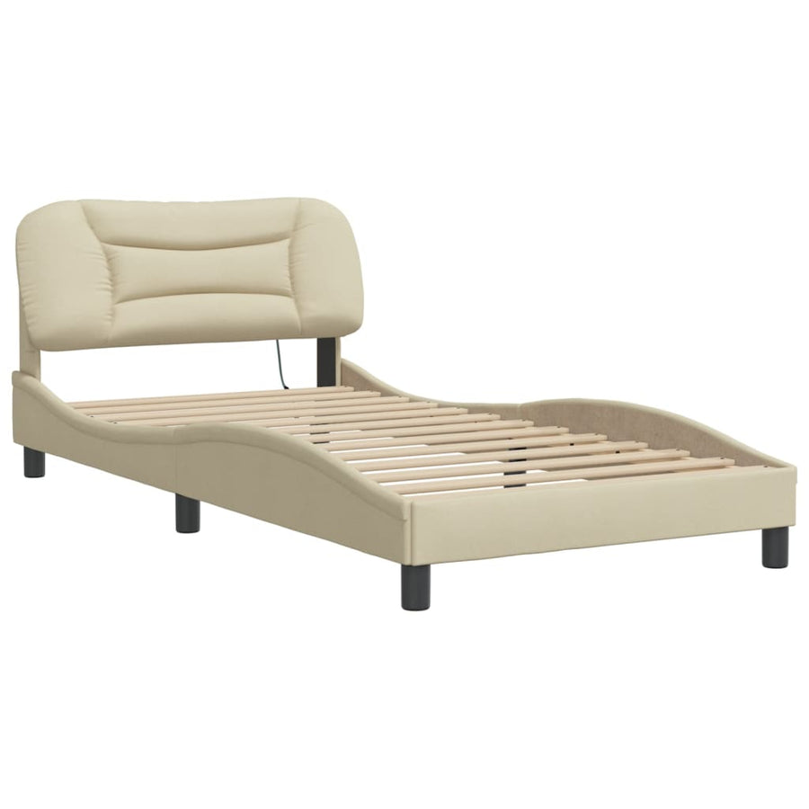 Bedframe Met Led-Verlichting Stof Crèmekleurig 100X200 Cm