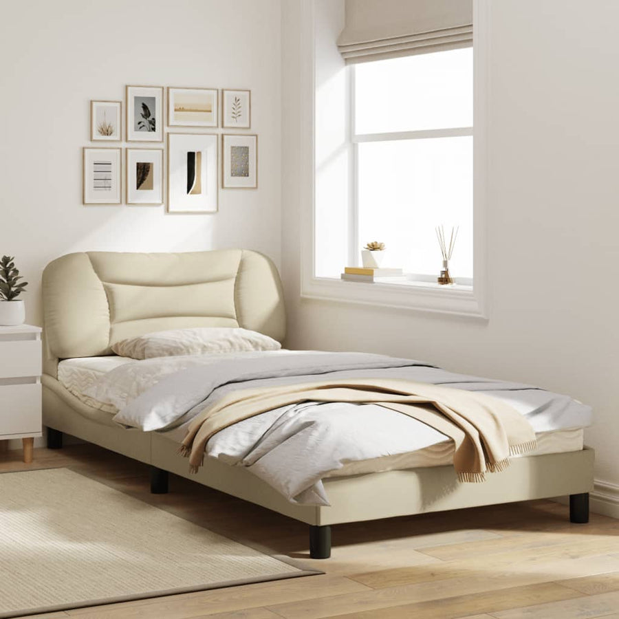 Bedframe Met Led-Verlichting Stof Crèmekleurig 100X200 Cm