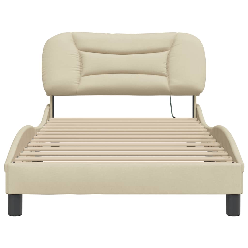 Bedframe Met Led-Verlichting Stof Crèmekleurig 100X200 Cm