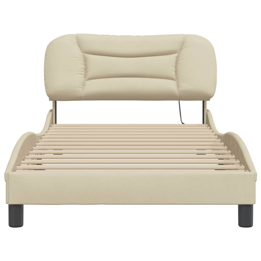 Bedframe Met Led-Verlichting Stof Crèmekleurig 100X200 Cm