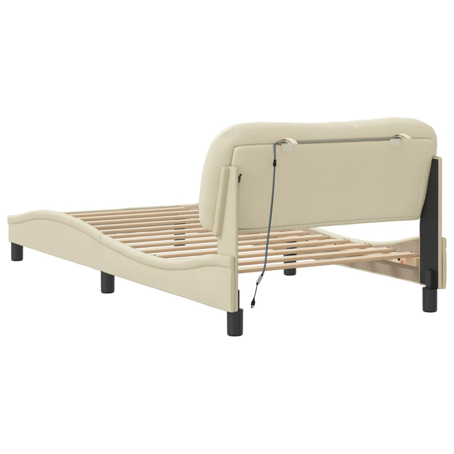 Bedframe Met Led-Verlichting Stof Crèmekleurig 100X200 Cm