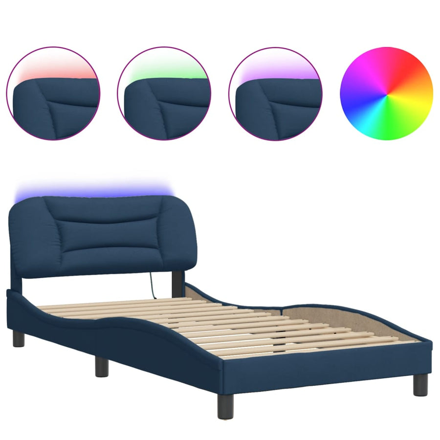 Bedframe Met Led-Verlichting Stof Blauw 100X200 Cm