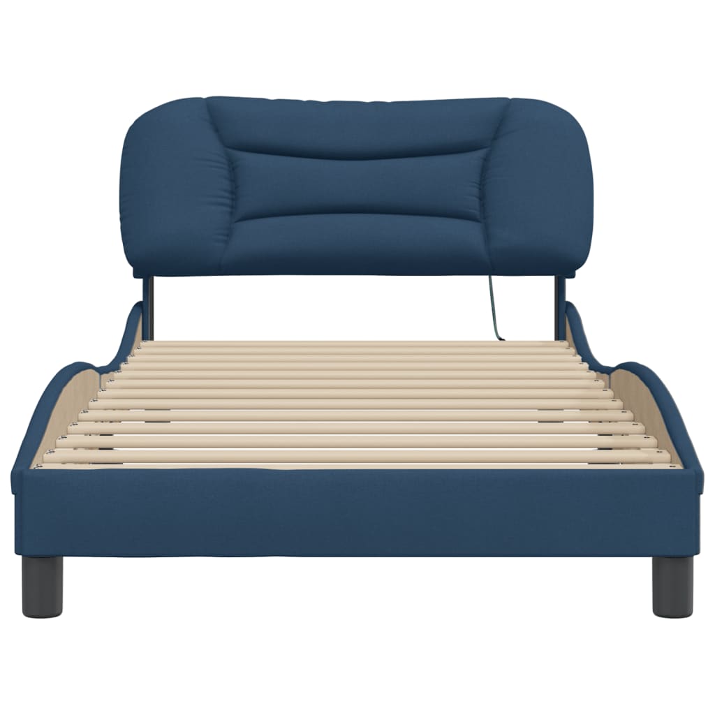 Bedframe Met Led-Verlichting Stof Blauw 100X200 Cm