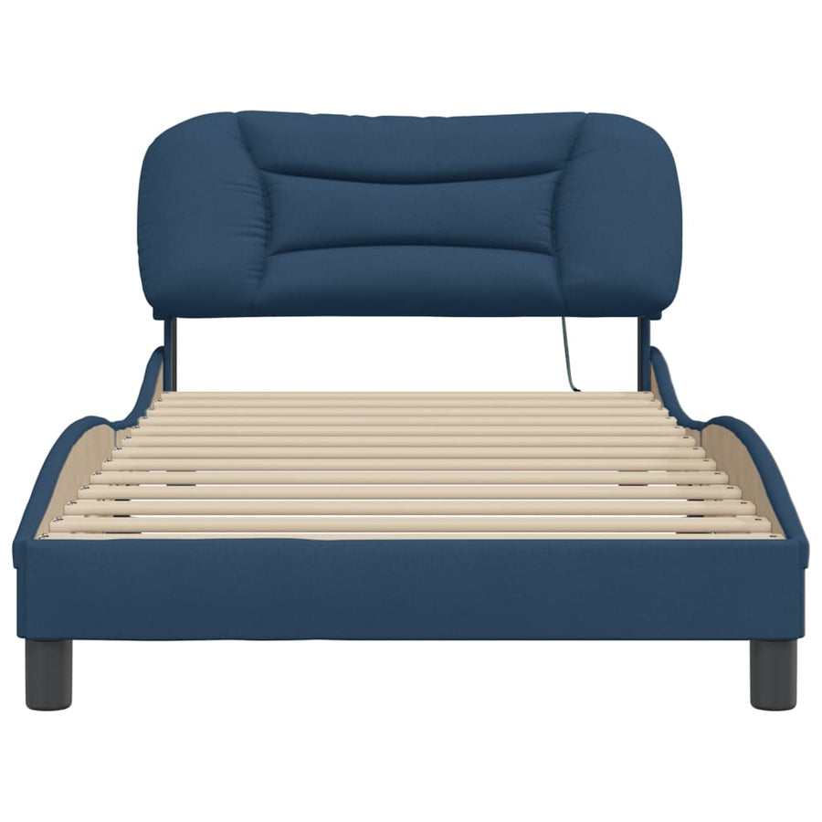 Bedframe Met Led-Verlichting Stof Blauw 100X200 Cm