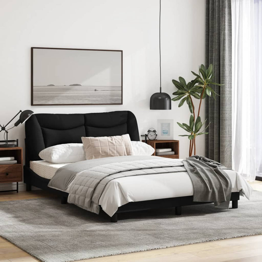 Bedframe Met Led-Verlichting Stof Zwart 120X200 Cm