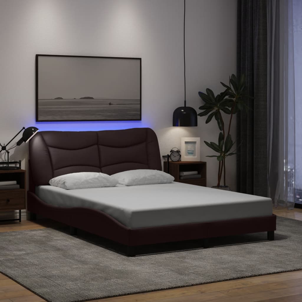 Bedframe met LED zonder matras "Hvar" 120x200 cm stof donkerbruin