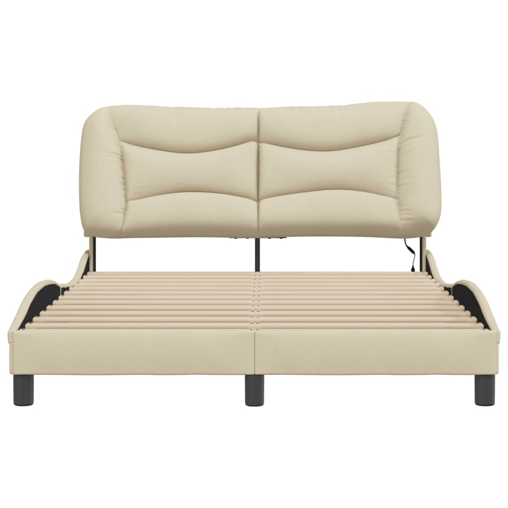 Bedframe Met Led-Verlichting Stof Crèmekleurig 120X200 Cm