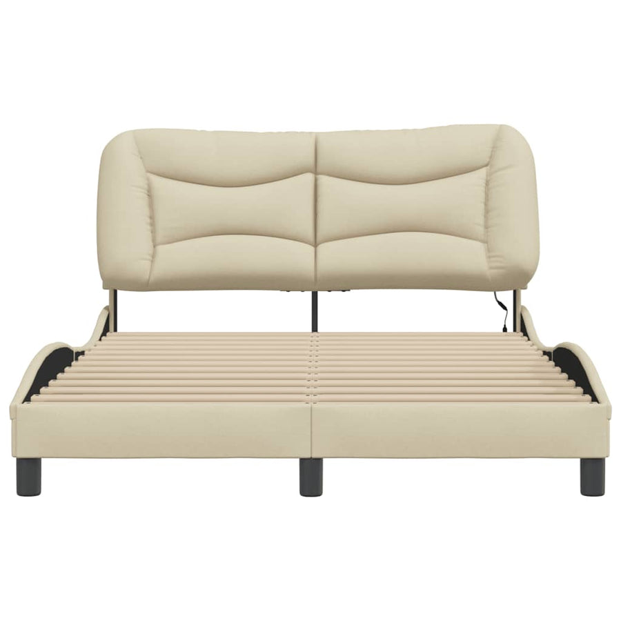 Bedframe Met Led-Verlichting Stof Crèmekleurig 120X200 Cm