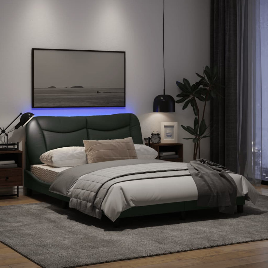 Bedframe Met Led-Verlichting Stof Donkergrijs 140X190 Cm