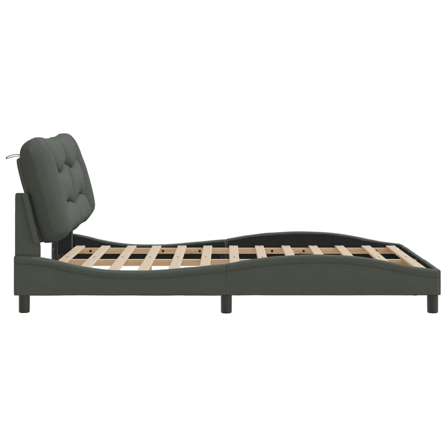 Bedframe Met Led-Verlichting Stof Donkergrijs 140X190 Cm
