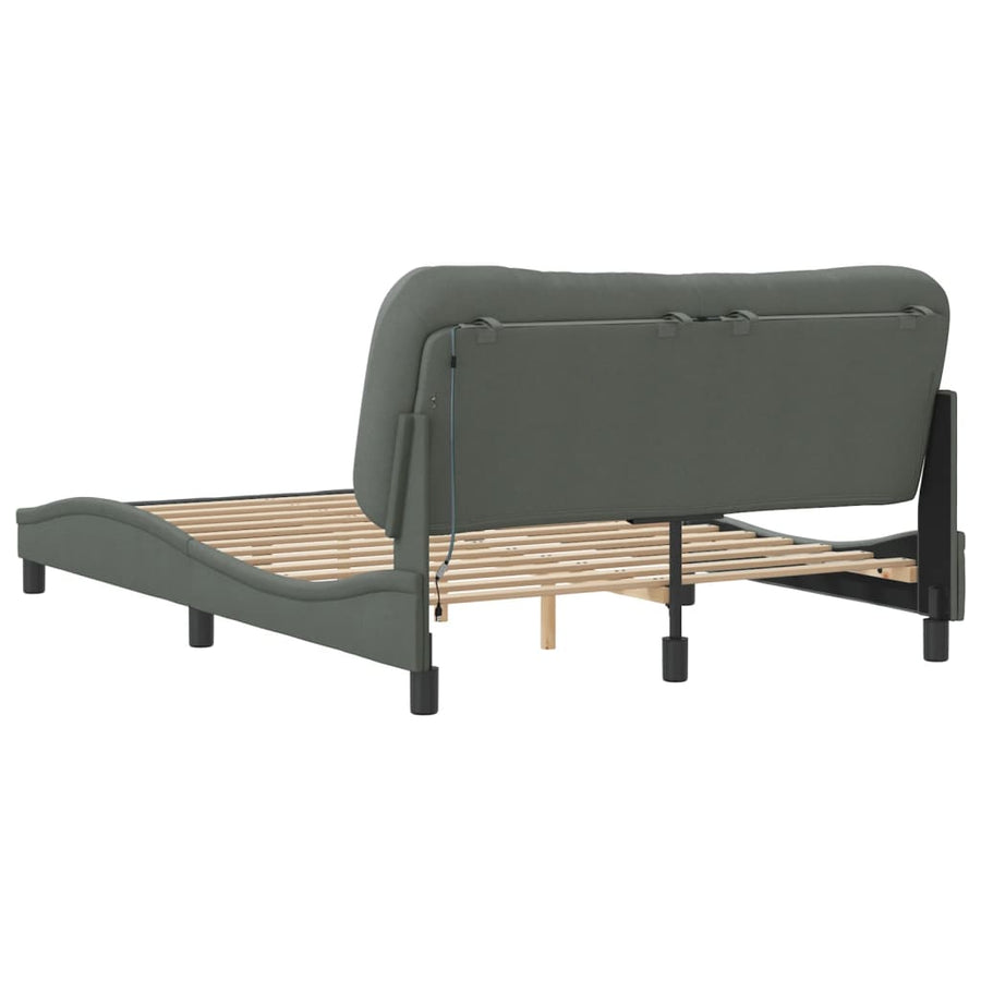 Bedframe Met Led-Verlichting Stof Donkergrijs 140X190 Cm