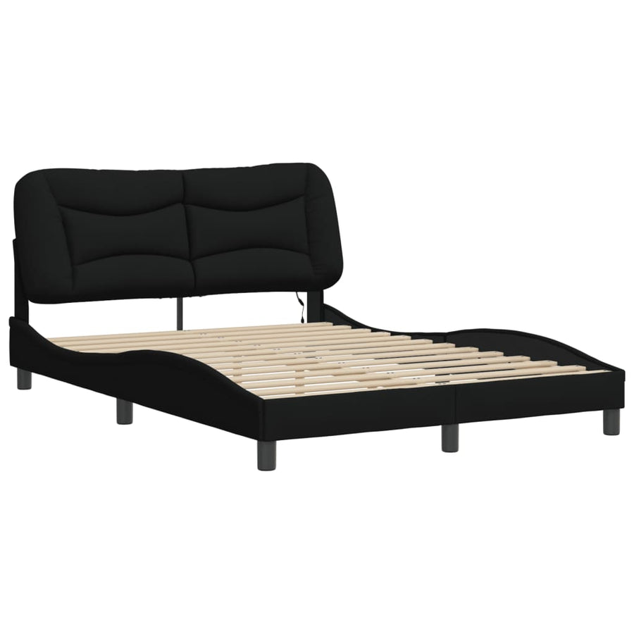Bedframe Met Led-Verlichting Stof Zwart 140X190 Cm