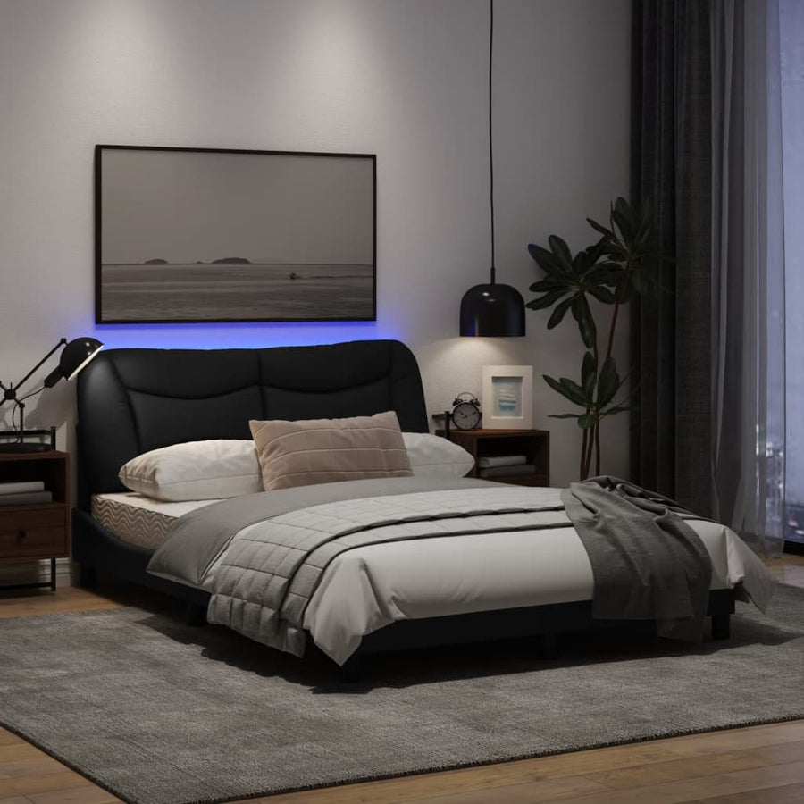 Bedframe Met Led-Verlichting Stof Zwart 140X190 Cm