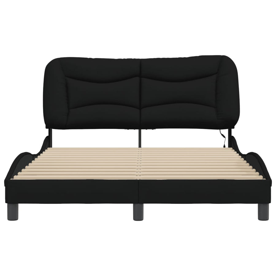 Bedframe Met Led-Verlichting Stof Zwart 140X190 Cm