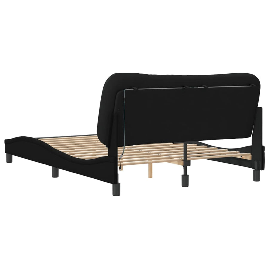 Bedframe Met Led-Verlichting Stof Zwart 140X190 Cm