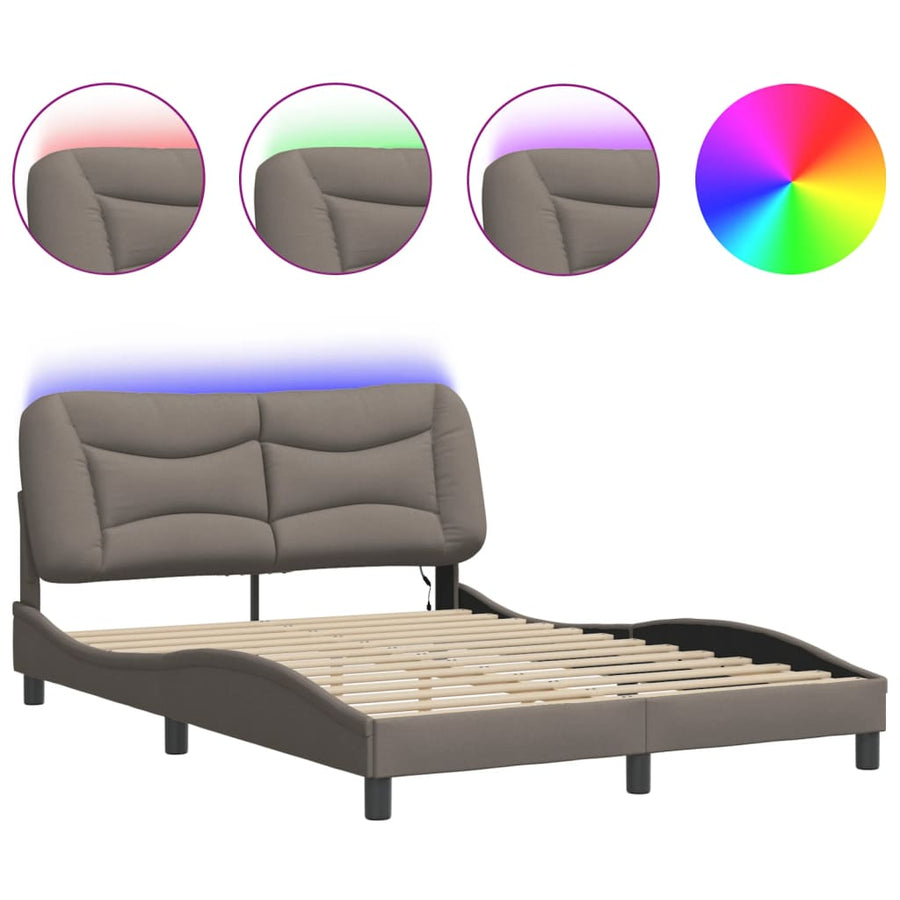 Bedframe Met Led-Verlichting Stof Taupe 140X190 Cm
