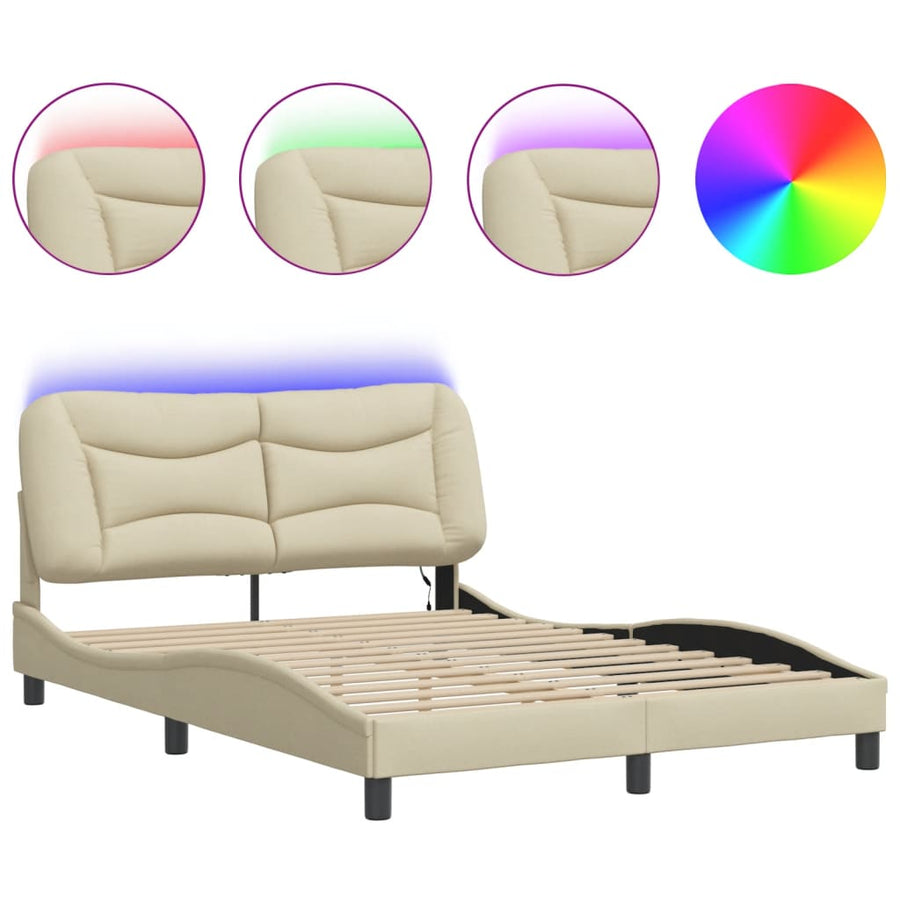 Bedframe Met Led-Verlichting Stof Crèmekleurig 140X190 Cm