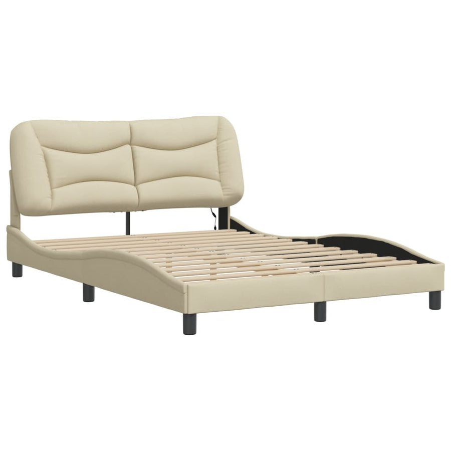 Bedframe Met Led-Verlichting Stof Crèmekleurig 140X190 Cm