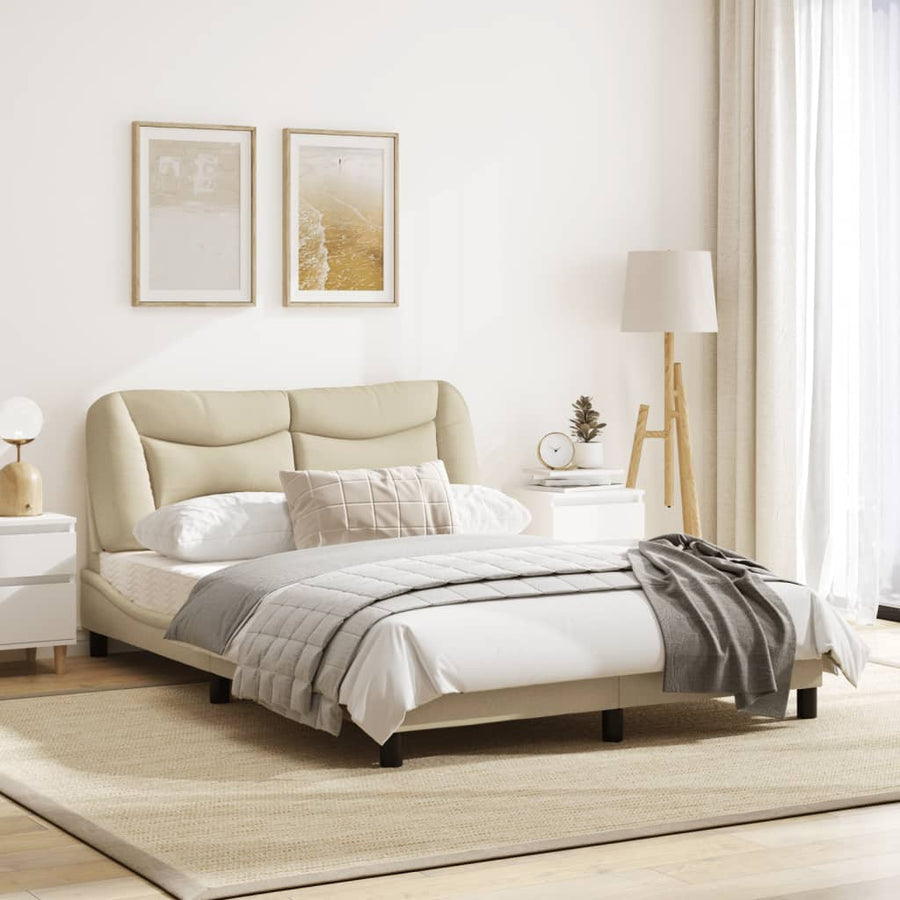 Bedframe Met Led-Verlichting Stof Crèmekleurig 140X190 Cm
