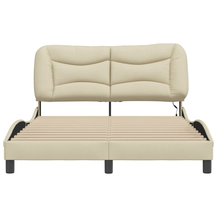 Bedframe Met Led-Verlichting Stof Crèmekleurig 140X190 Cm