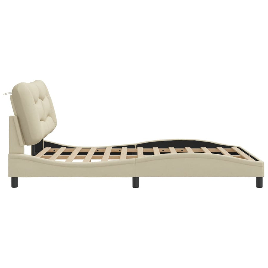 Bedframe Met Led-Verlichting Stof Crèmekleurig 140X190 Cm