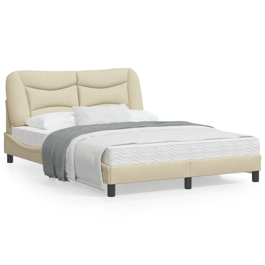 Bedframe Met Led-Verlichting Stof Crèmekleurig 140X190 Cm