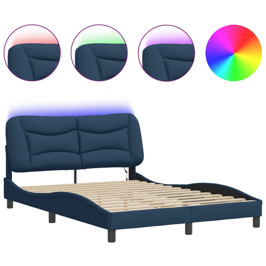 Bedframe Met Led-Verlichting Stof Blauw 140X190 Cm