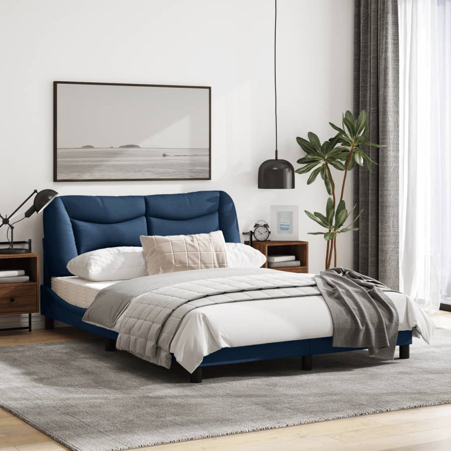 Bedframe Met Led-Verlichting Stof Blauw 140X190 Cm