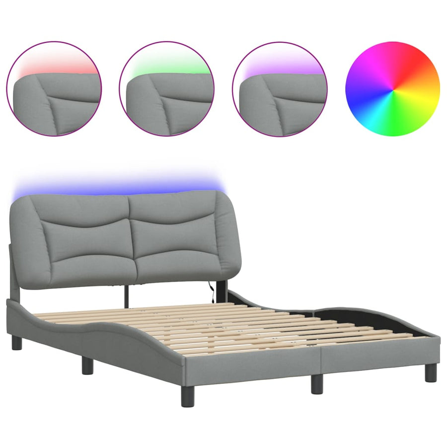 Bedframe Met Led-Verlichting Stof Lichtgrijs 140X200 Cm
