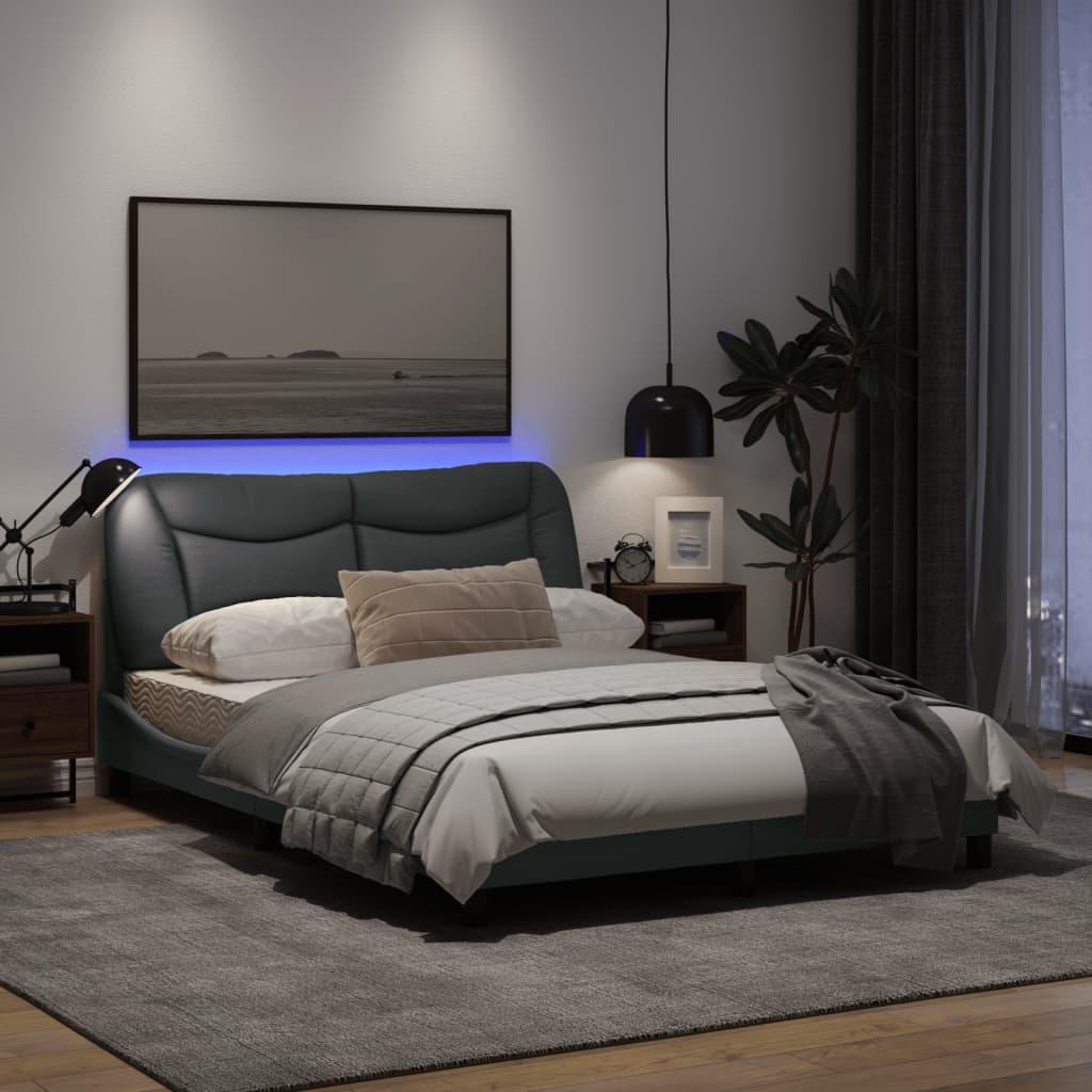 Bedframe Met Led-Verlichting Stof Lichtgrijs 140X200 Cm