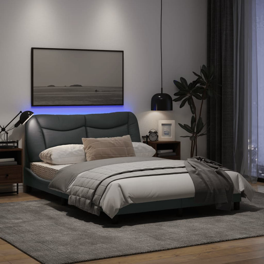 Bedframe Met Led-Verlichting Stof Lichtgrijs 140X200 Cm