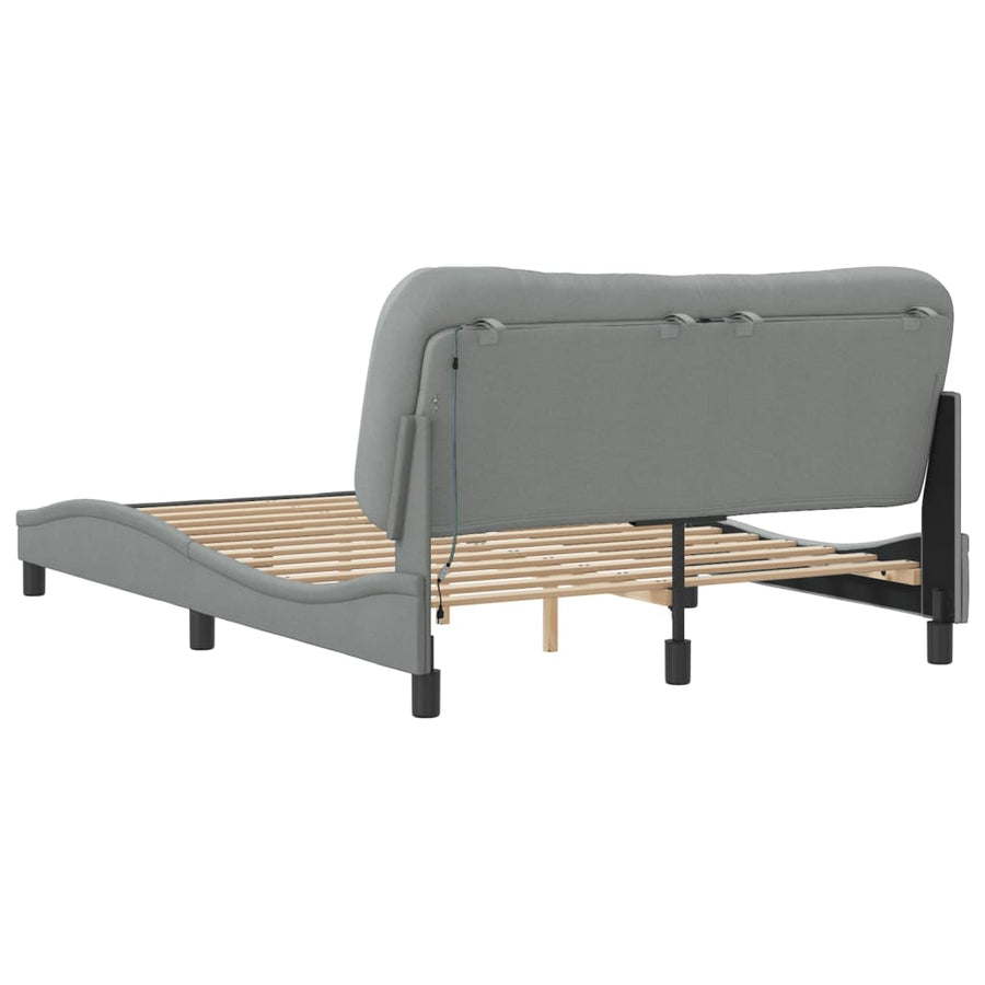 Bedframe Met Led-Verlichting Stof Lichtgrijs 140X200 Cm