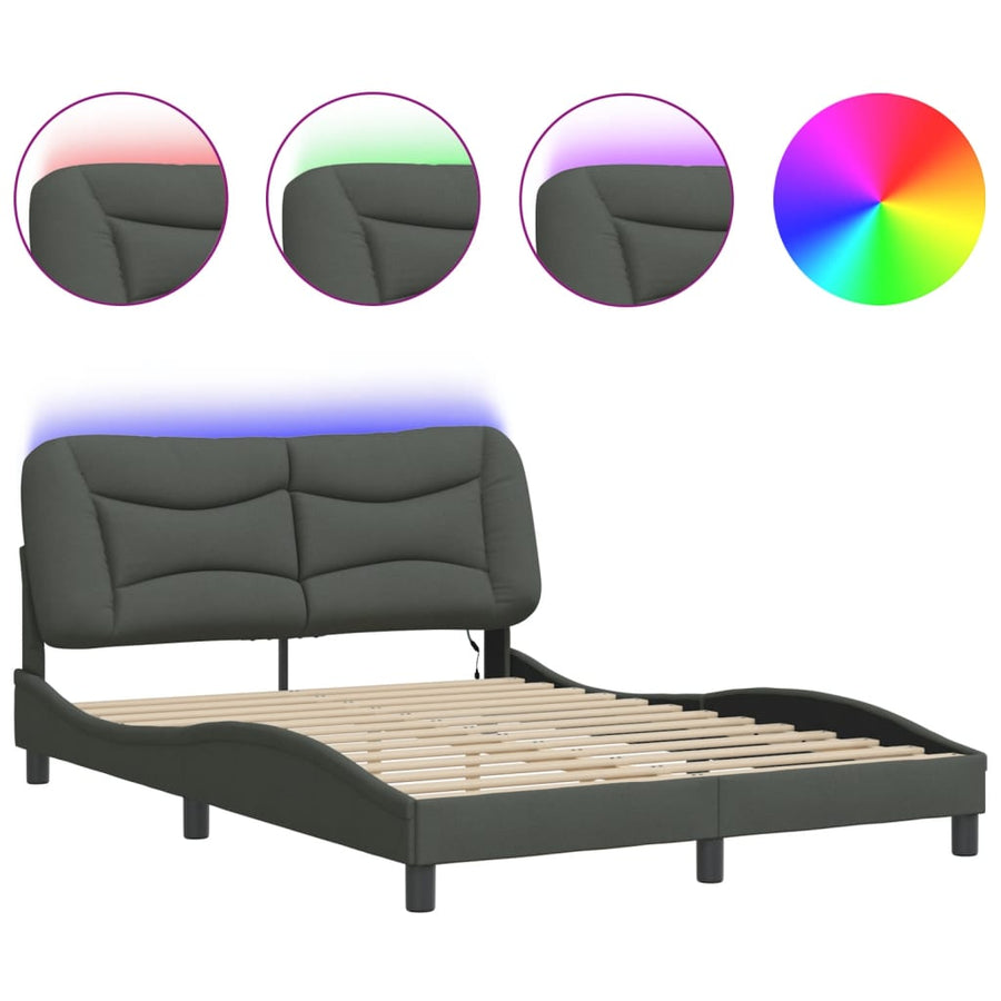 Bedframe Met Led-Verlichting Stof Donkergrijs 140X200 Cm