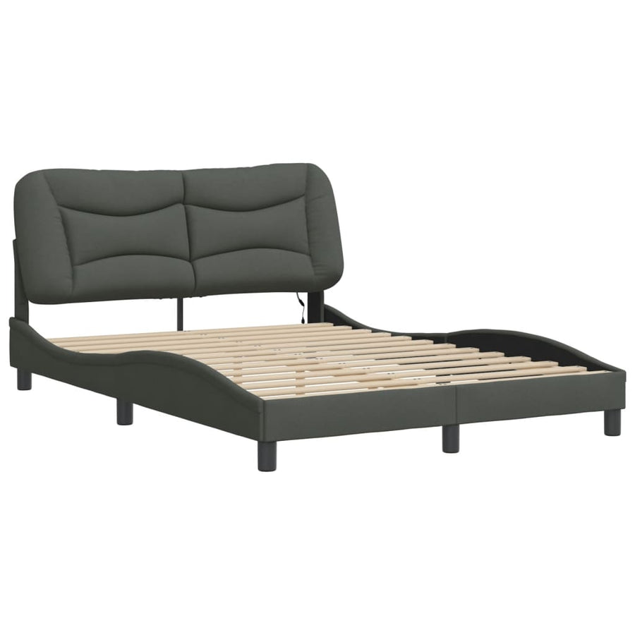 Bedframe Met Led-Verlichting Stof Donkergrijs 140X200 Cm