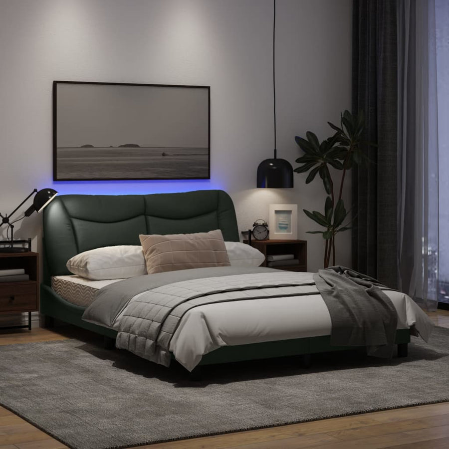 Bedframe Met Led-Verlichting Stof Donkergrijs 140X200 Cm