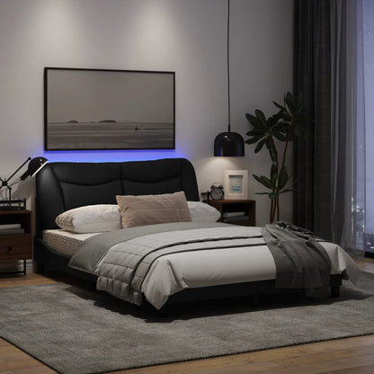 Bedframe Met Led-Verlichting Stof Zwart 140X200 Cm