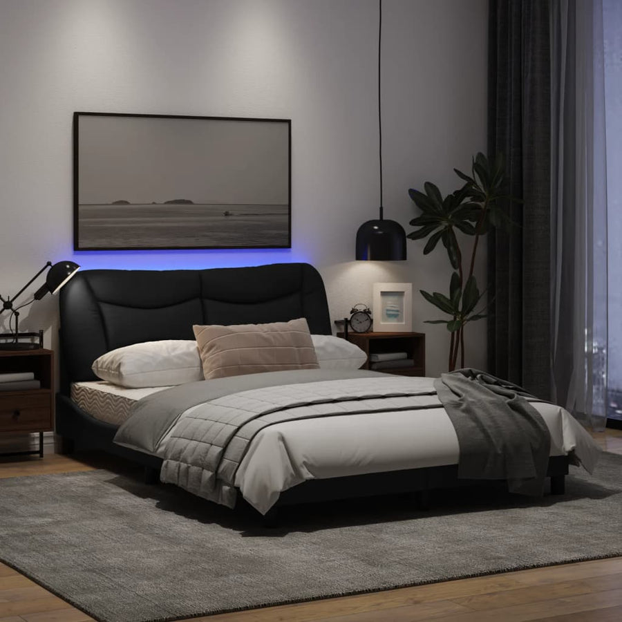Bedframe Met Led-Verlichting Stof Zwart 140X200 Cm