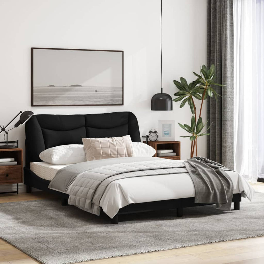 Bedframe Met Led-Verlichting Stof Zwart 140X200 Cm