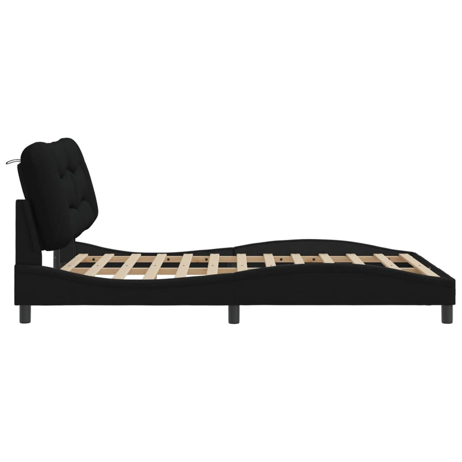 Bedframe Met Led-Verlichting Stof Zwart 140X200 Cm