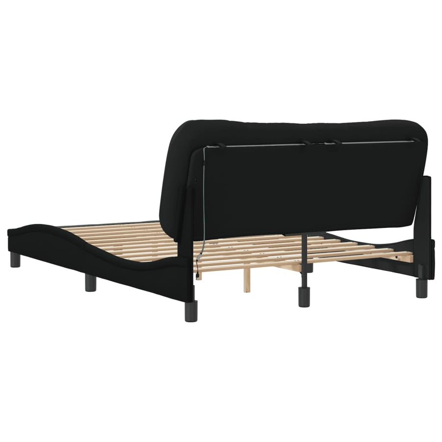Bedframe Met Led-Verlichting Stof Zwart 140X200 Cm