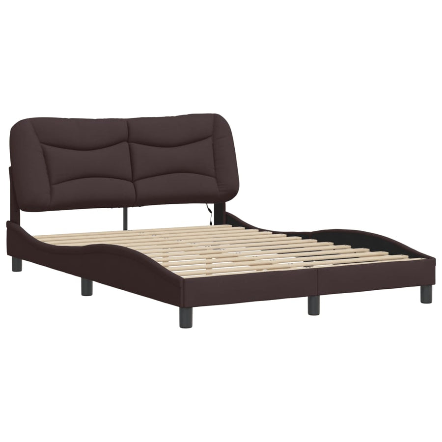 Bedframe Met Led-Verlichting Stof Donkerbruin 140X200 Cm