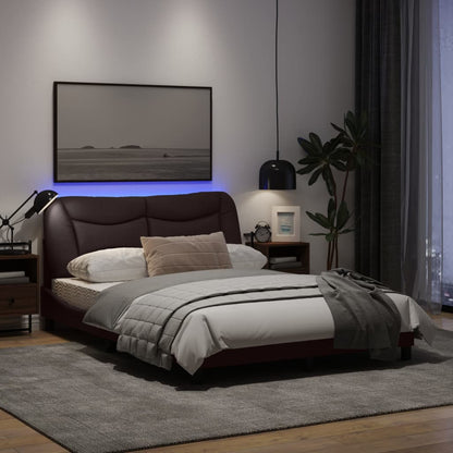 Bedframe Met Led-Verlichting Stof Donkerbruin 140X200 Cm