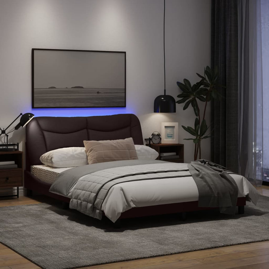 Bedframe Met Led-Verlichting Stof Donkerbruin 140X200 Cm