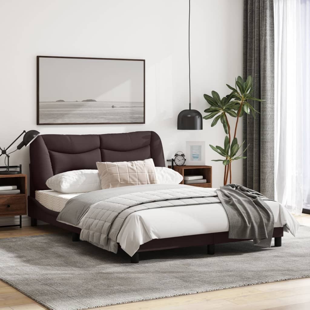 Bedframe Met Led-Verlichting Stof Donkerbruin 140X200 Cm