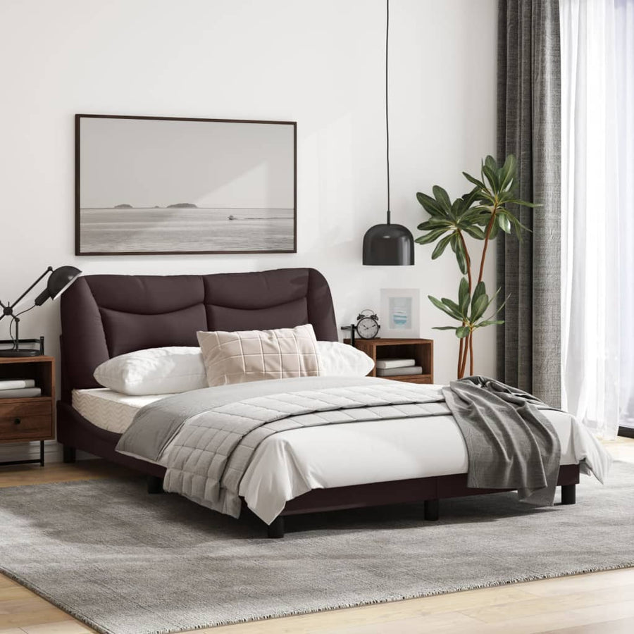 Bedframe Met Led-Verlichting Stof Donkerbruin 140X200 Cm