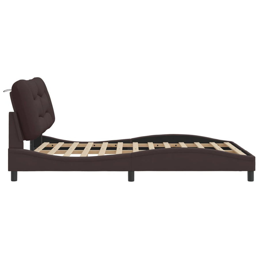 Bedframe Met Led-Verlichting Stof Donkerbruin 140X200 Cm