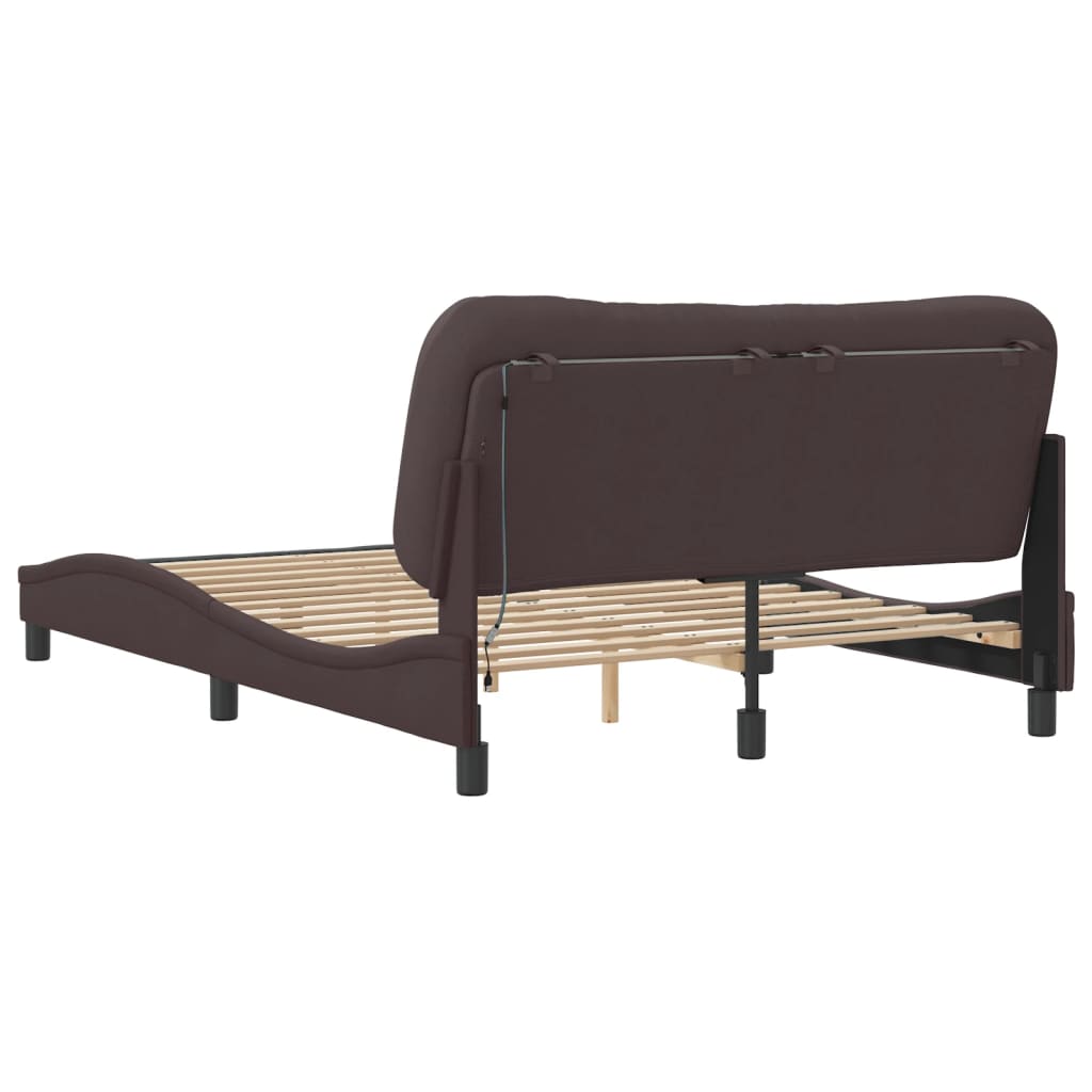 Bedframe Met Led-Verlichting Stof Donkerbruin 140X200 Cm