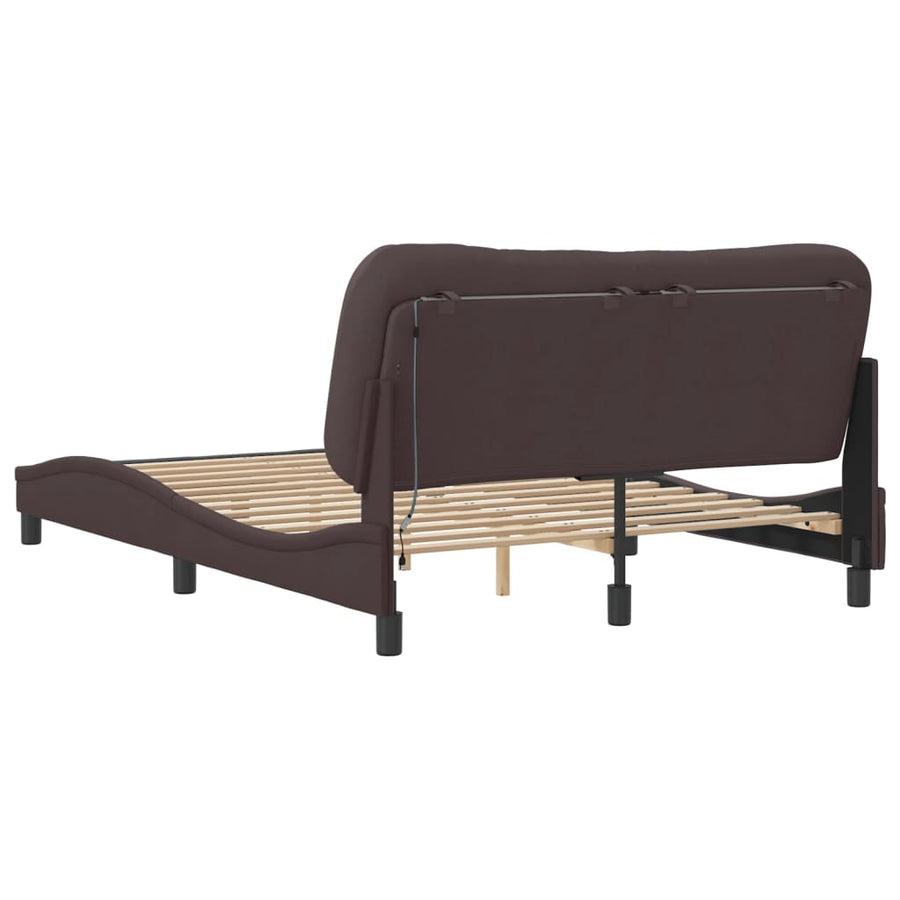 Bedframe Met Led-Verlichting Stof Donkerbruin 140X200 Cm