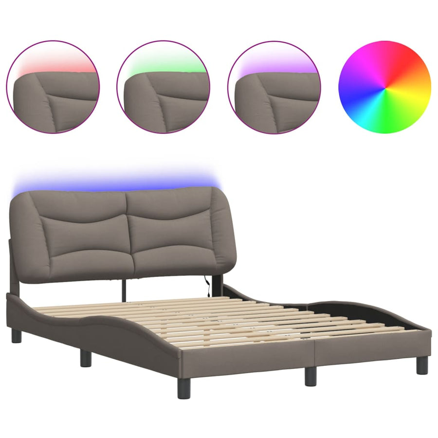 Bedframe Met Led-Verlichting Stof Taupe 140X200 Cm